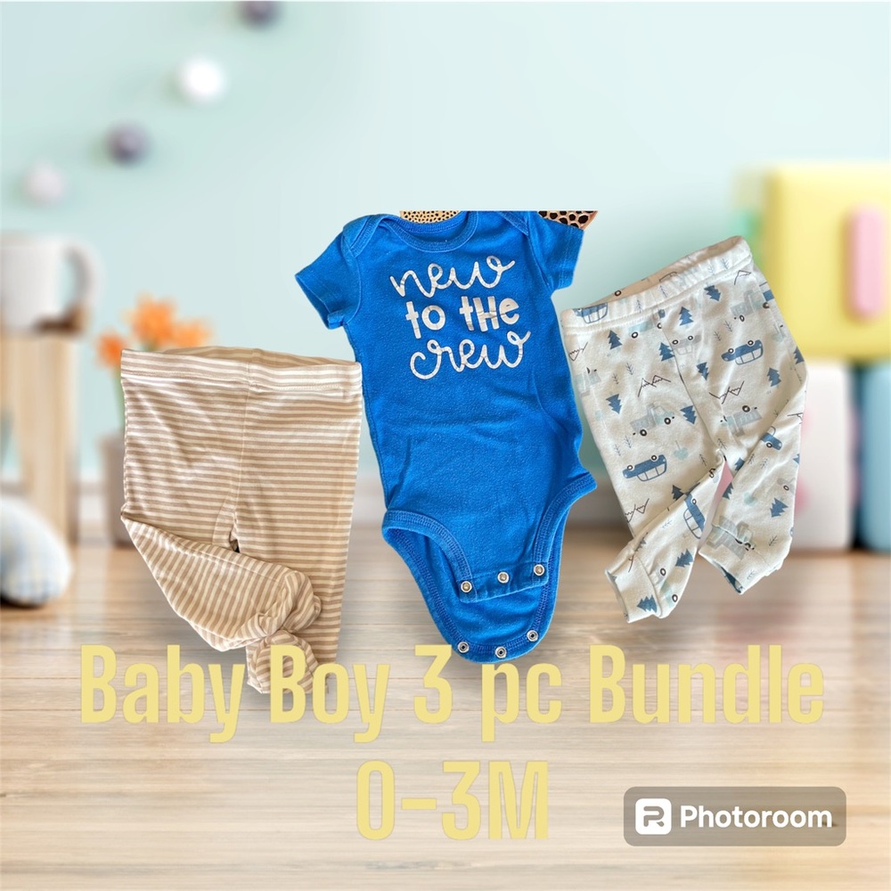 Baby Boys 3 Piece Bundle of 0-3 Months CARTER’s outfits/Onesie and 2 pair pants.